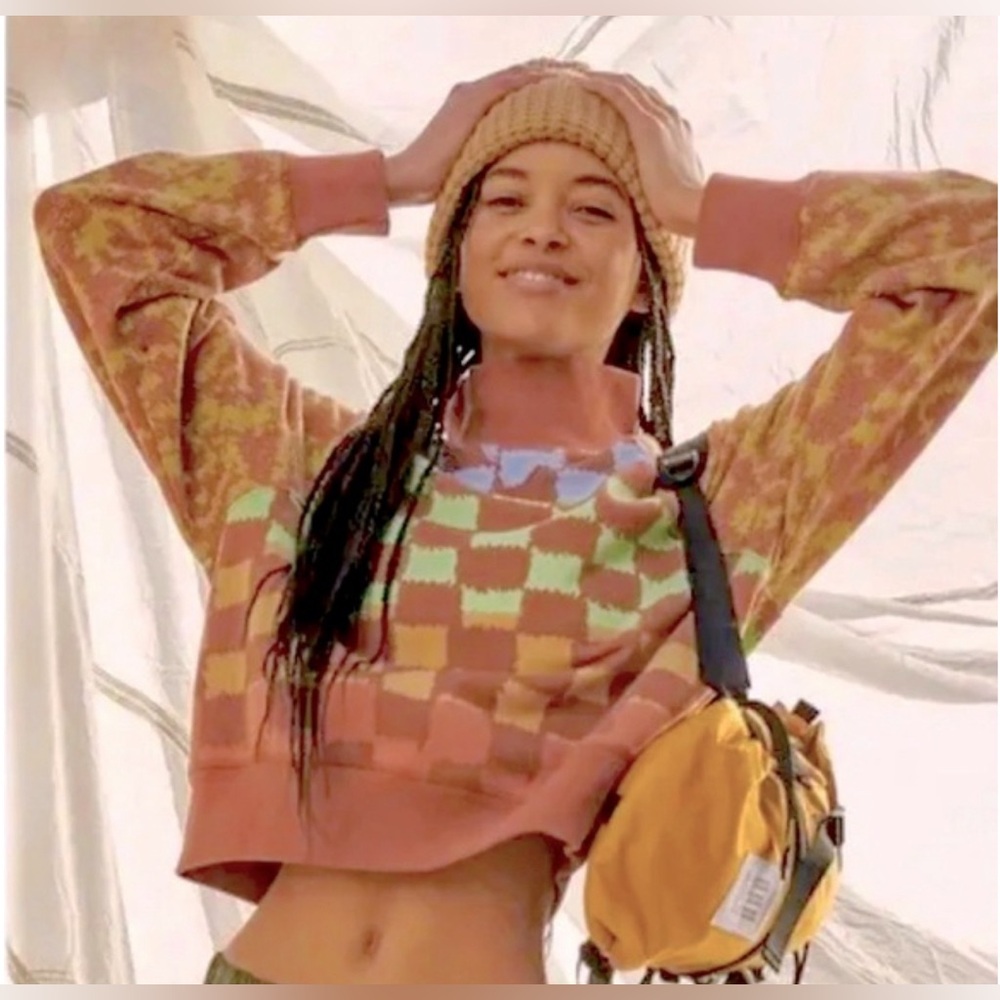 Free People Movement Checker Crop Sweatshirt in Multicolor, XS